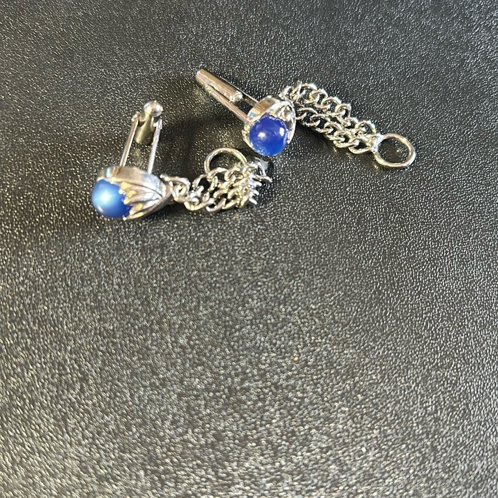 Blue and silver cuff links